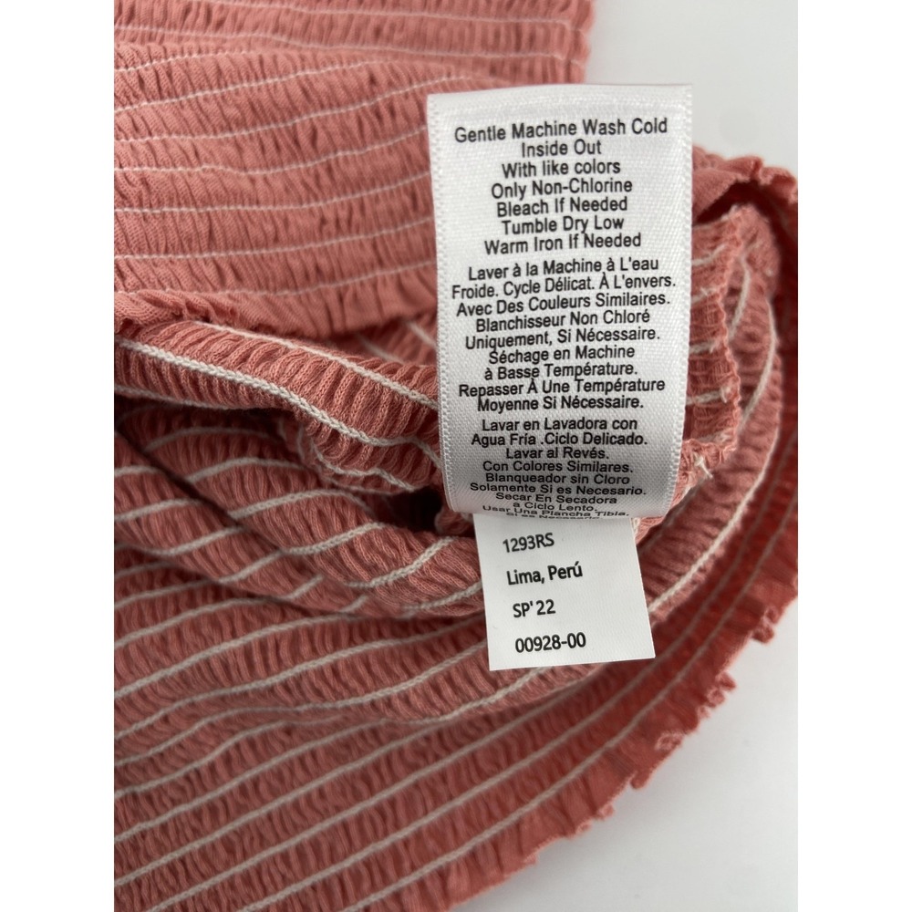 Nation LTD Top Womens Small Pink Smocked‎ Cotton V Neck Balloon Sleeve Stretch - Picture 9 of 9